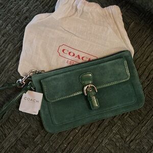 Coach Emerald Green Suede Wristlet y2k vintage